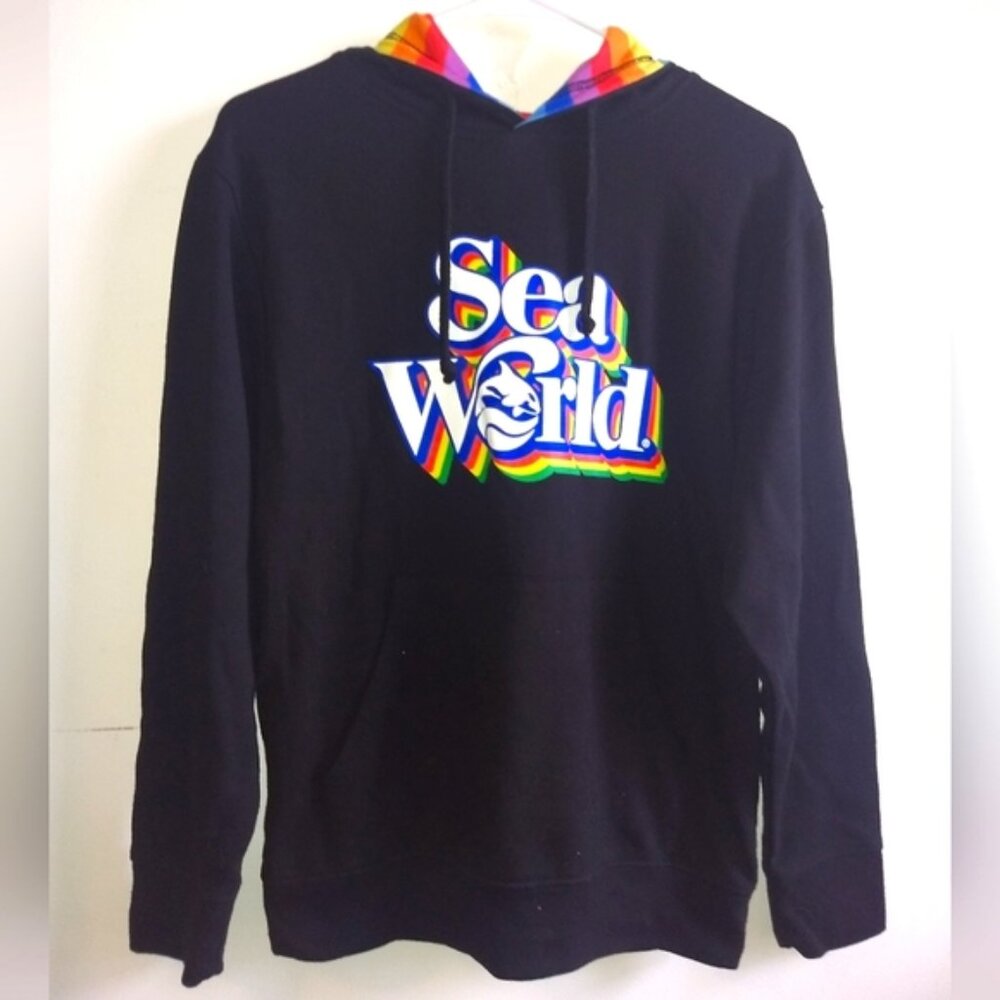SEA WORLD RAINBOW HOODIE - Sm - Pride Sea World Logo Official Hooded Sweatshirt